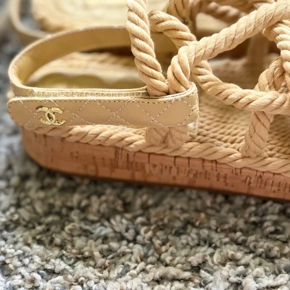 CHANEL Quilted Rope Strap Sandals in Beige - Picture 2 of 4